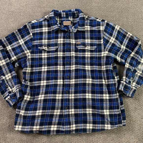 Orvis Flannel Shirt Jacket Shacket Men's XXL Blue Cotton Blue Plaid Check - Picture 1 of 11